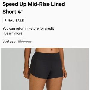 Lululemon shorts, size 10